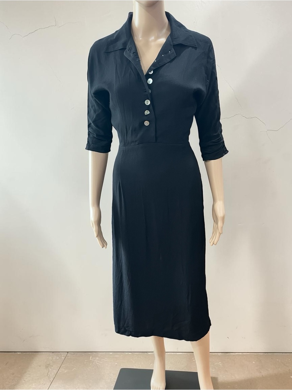 Christy Dawn Deyko Black Collared Button-Front Midi Dress-XS